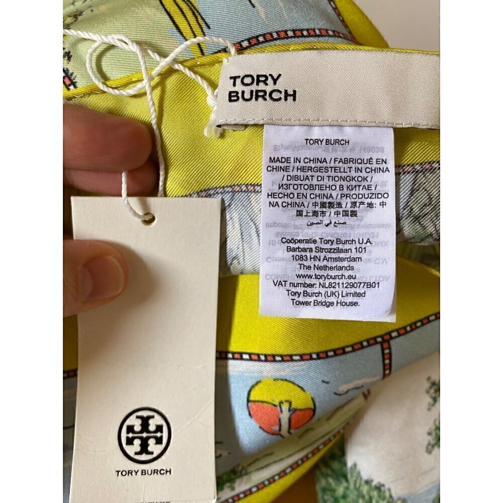 tory burch souvenir silk square scarf acid lemon 36"x36" yellow blue beach ocean - Picture 12 of 13